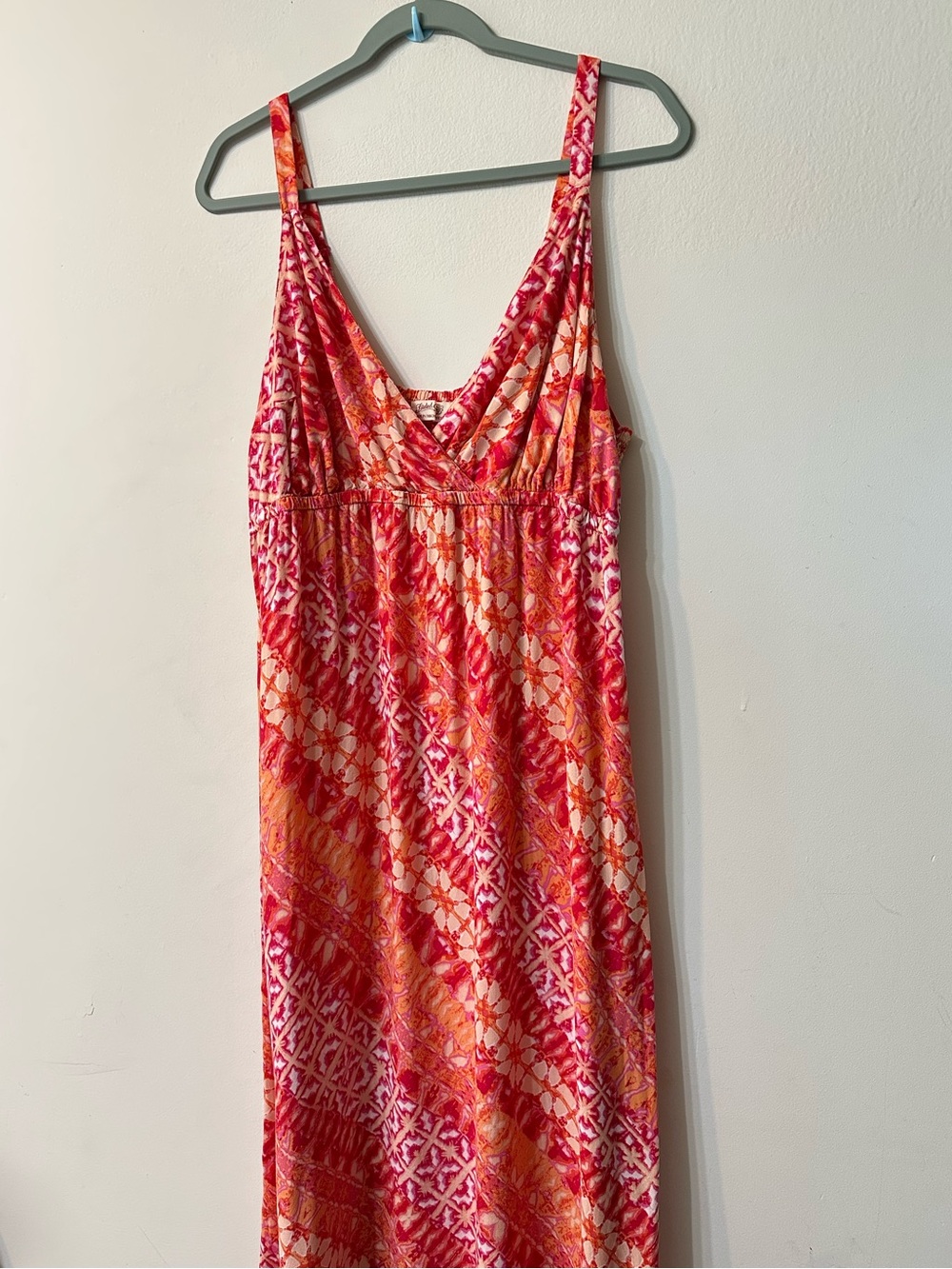 Faded Glory Maxi Dress XL 16-18 Pink Orange Rayon Smocked Back Adjustable Strap